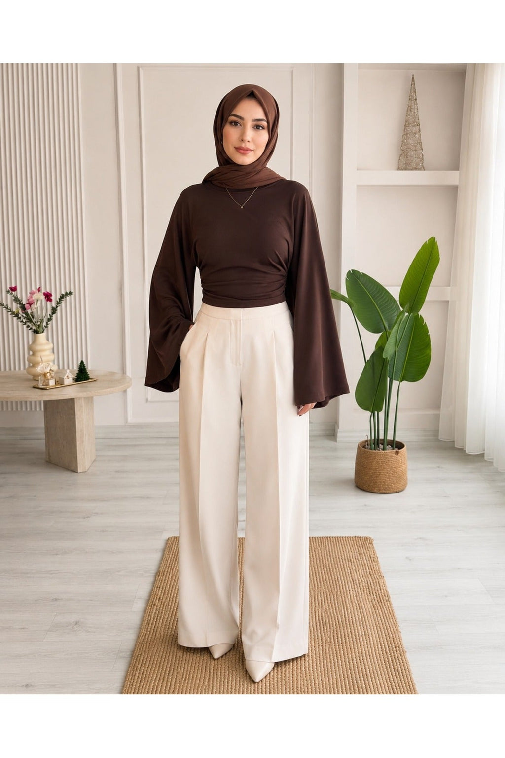 Kadın Geniş Kol Crop Bluz