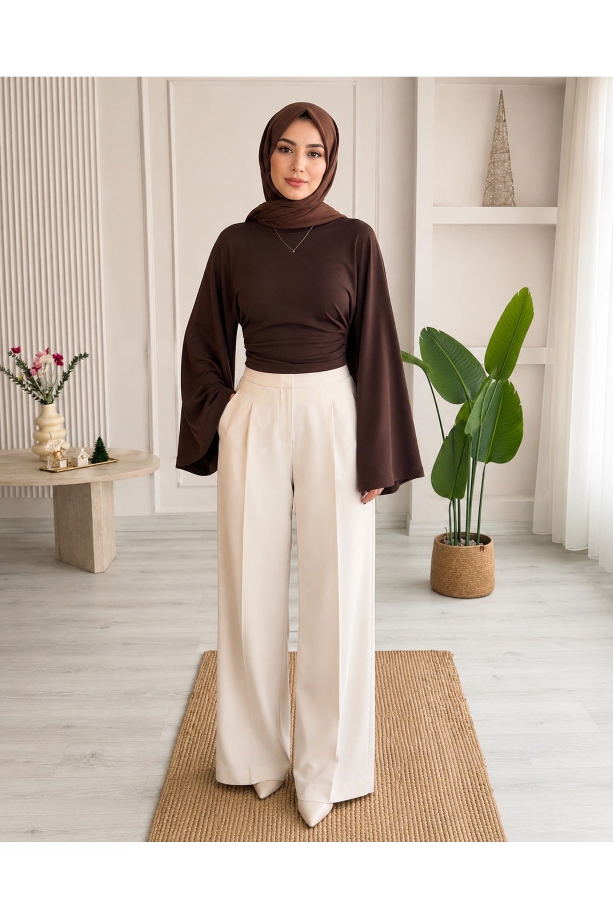 Kadın Geniş Kol Crop Bluz