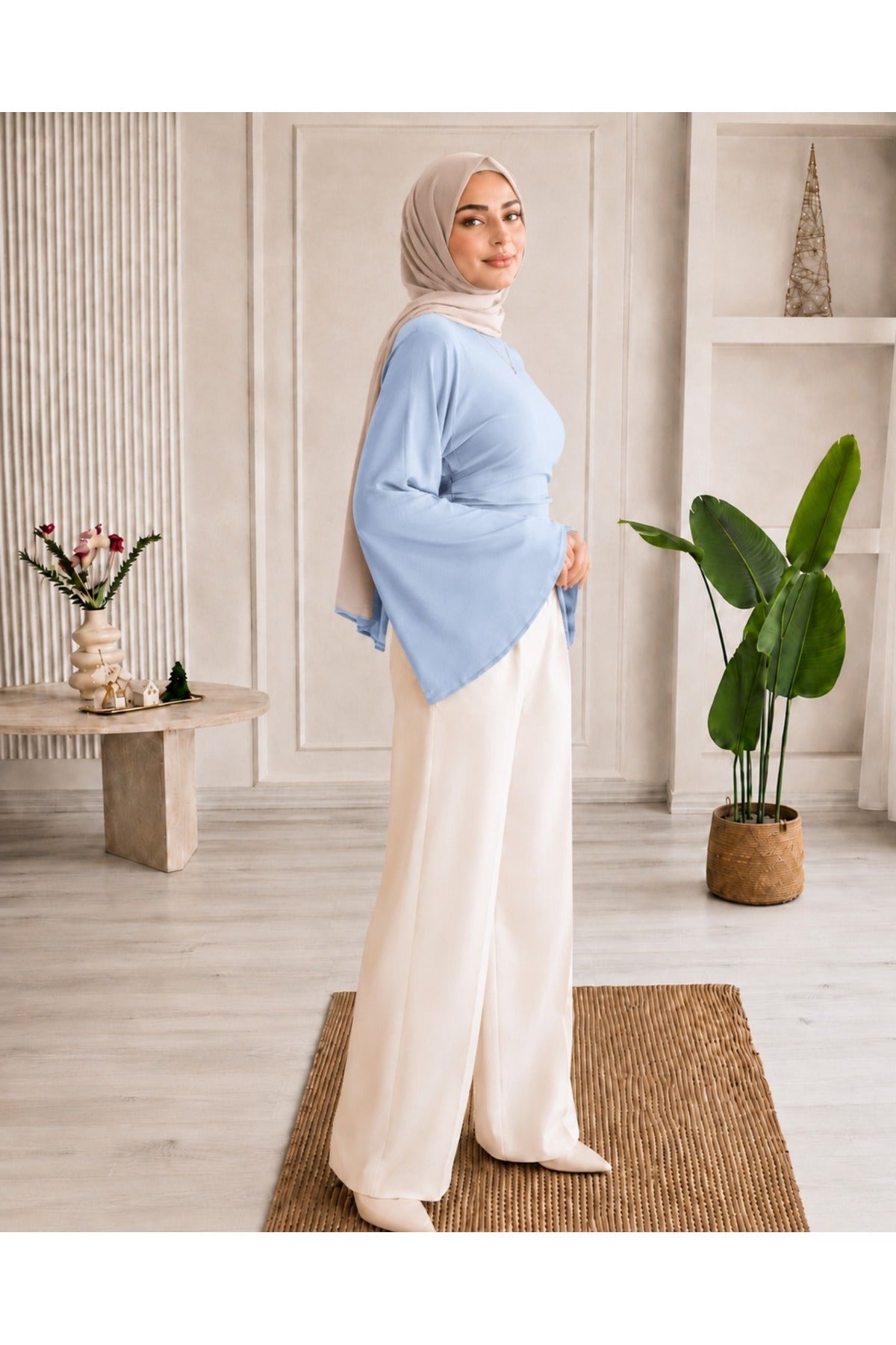 Kadın Geniş Kol Crop Bluz