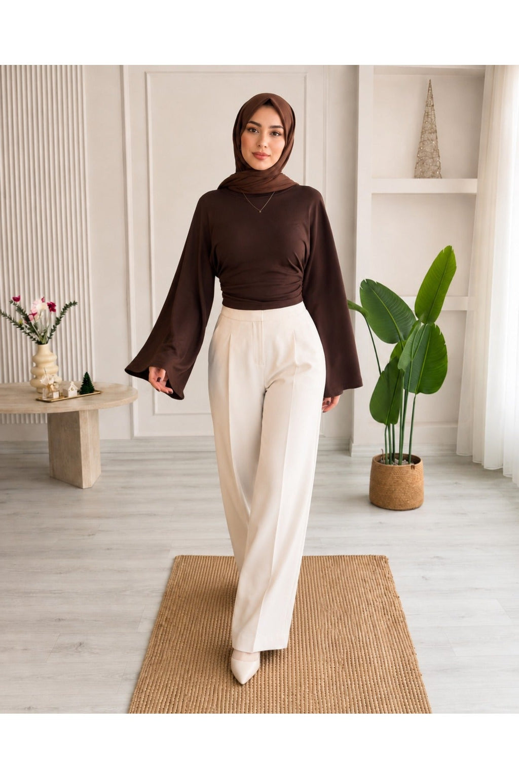 Kadın Geniş Kol Crop Bluz