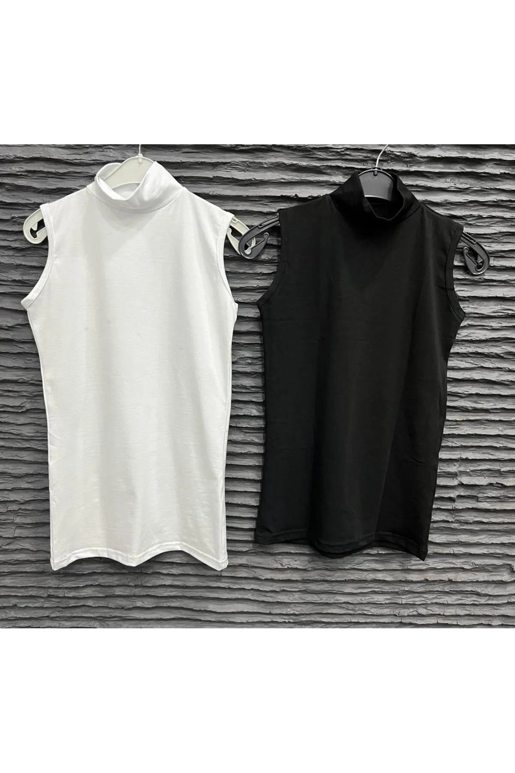 Kadın 2'li Siyah Beyaz Sıfır Kol Likralı Balıkçı Yaka Içlik Atlet Ekonomik Kaliteli Ve Uygun Paket