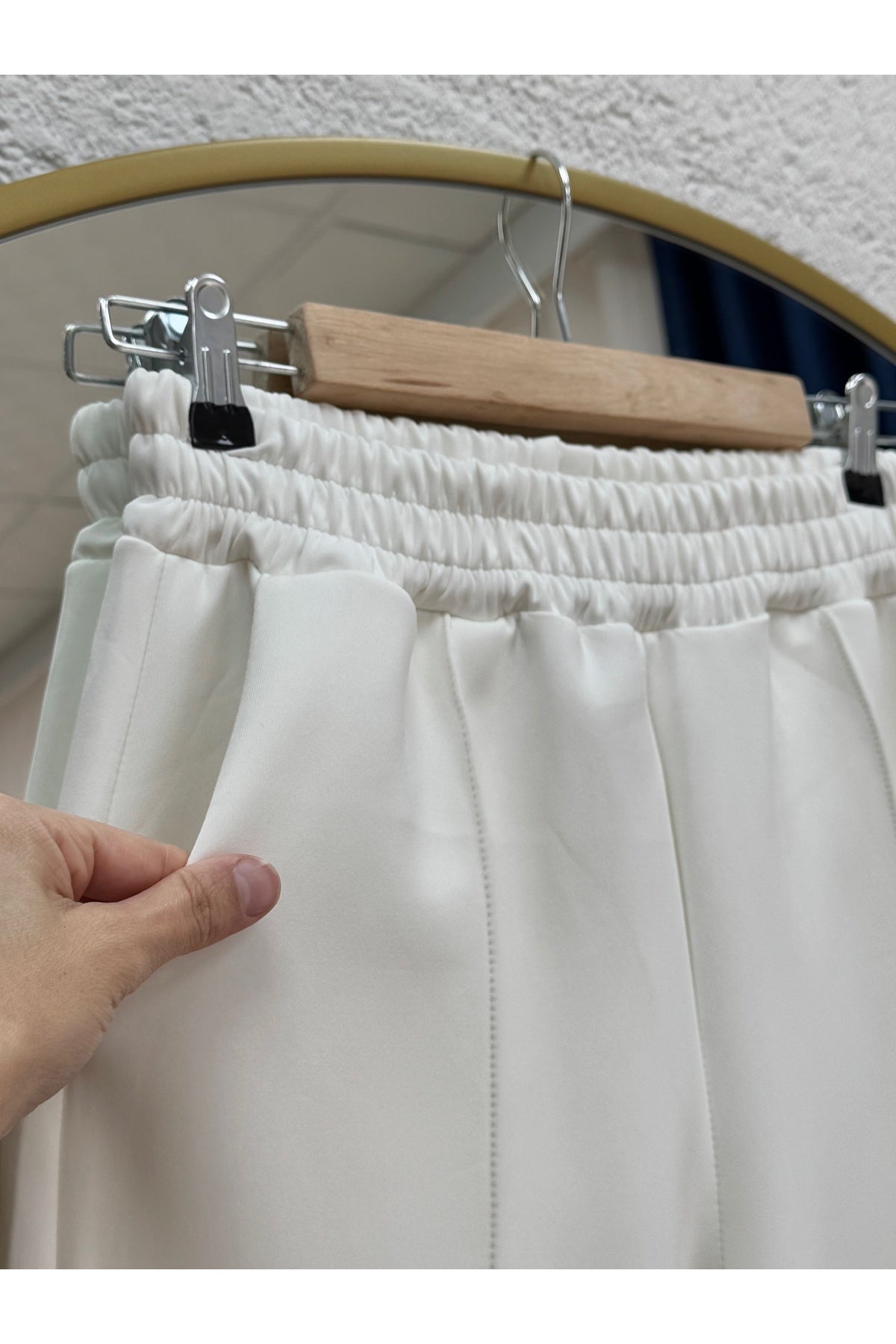 Zayna Bol Paça Çımalı Skuba Dalgıç Pantolon-MT3555 Beyaz