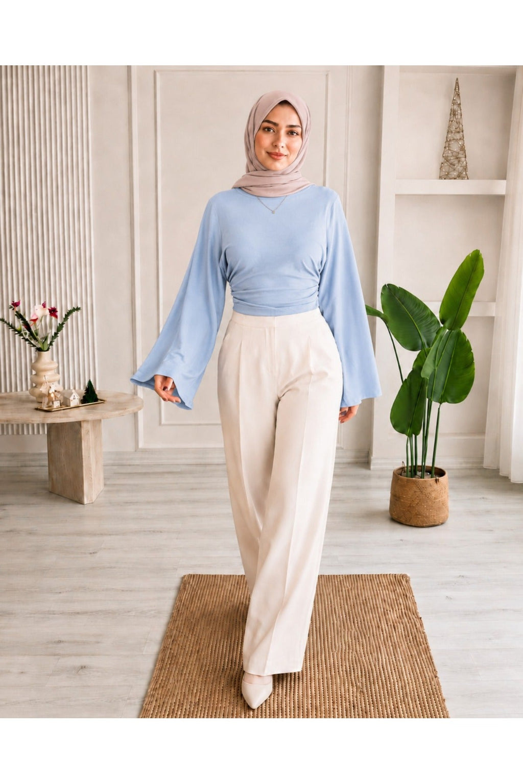 Kadın Geniş Kol Crop Bluz