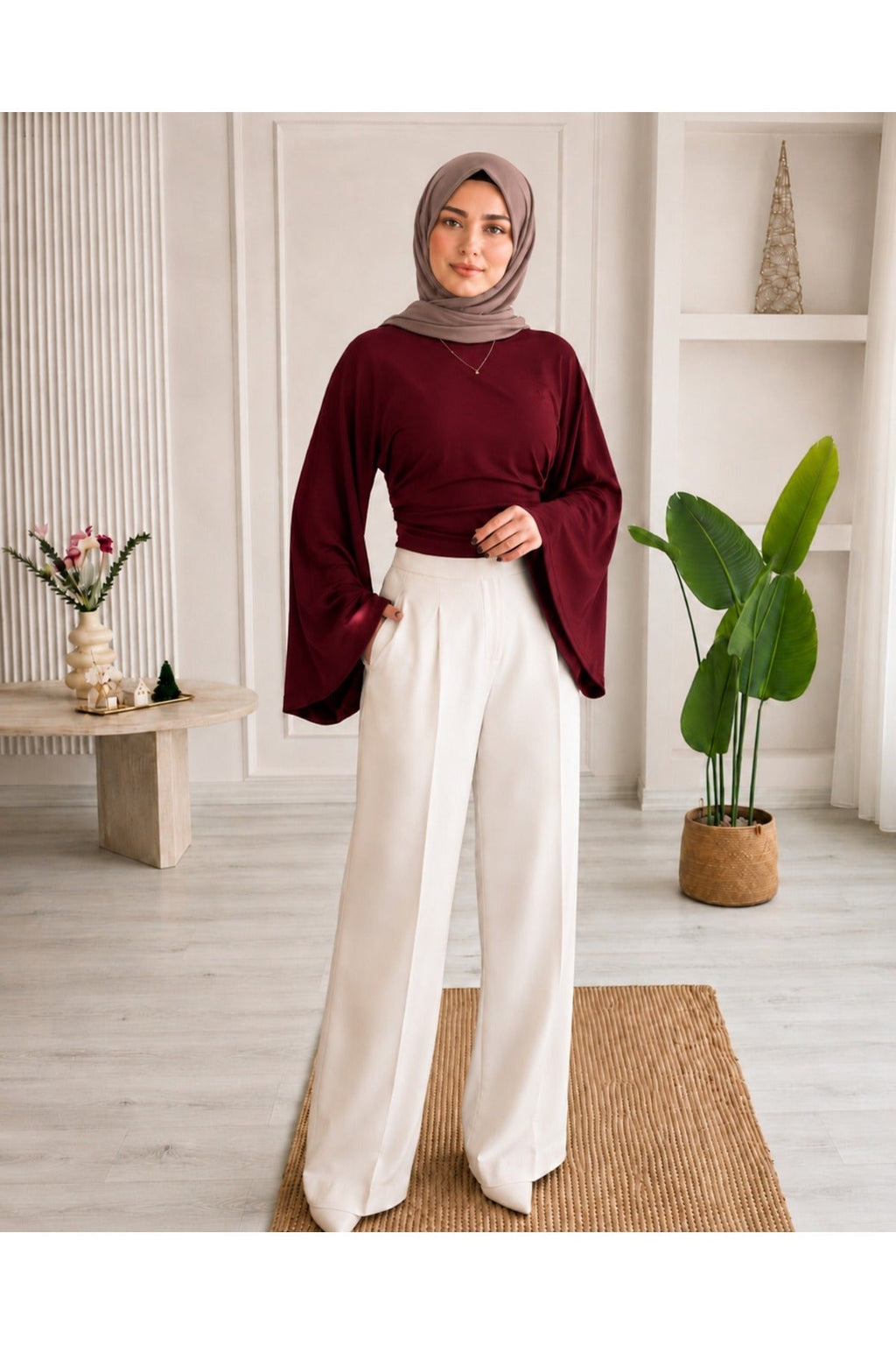 Kadın Geniş Kol Crop Bluz