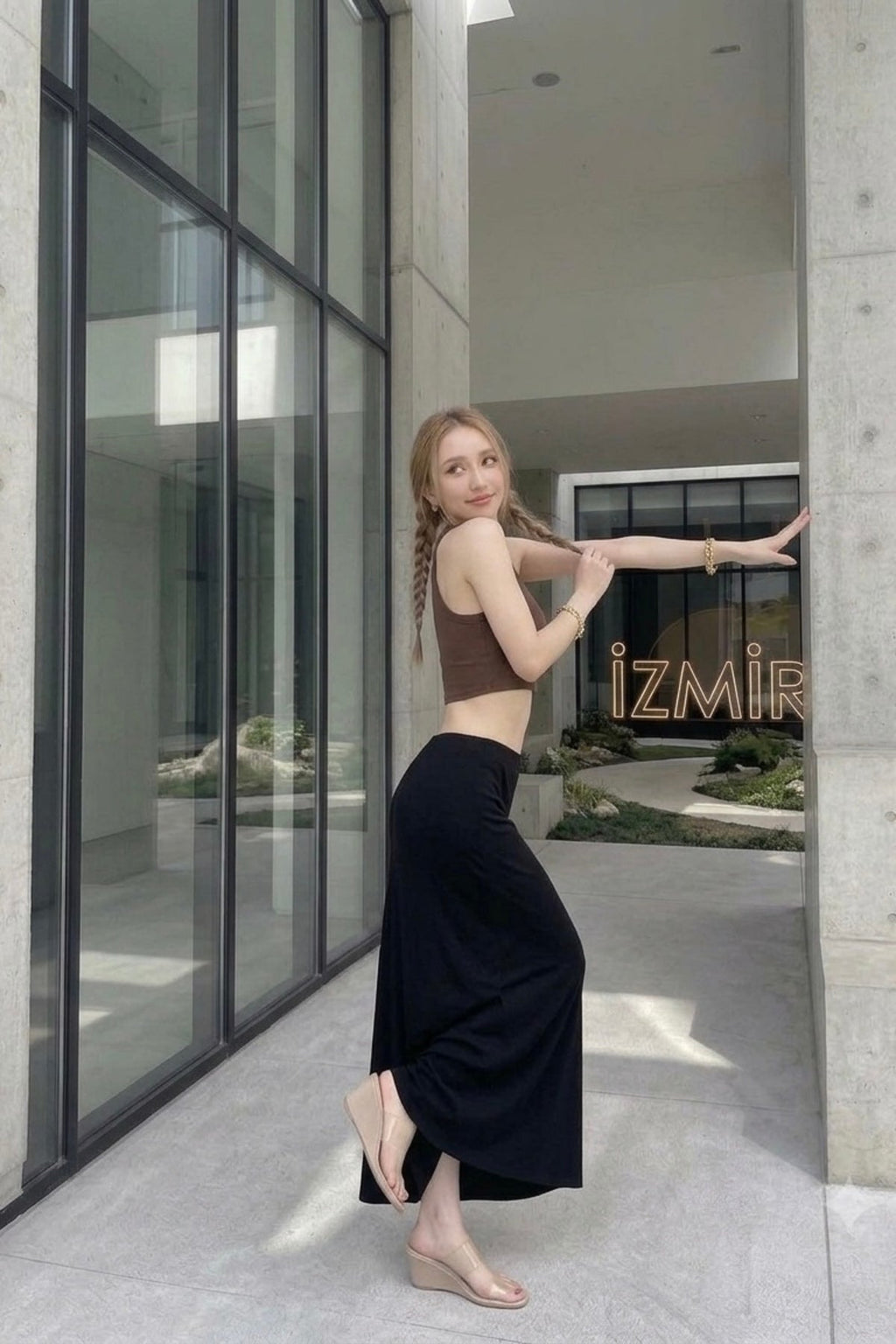 Renkli Cizgi Desenli Uzun Bürümcük Kloş Etek