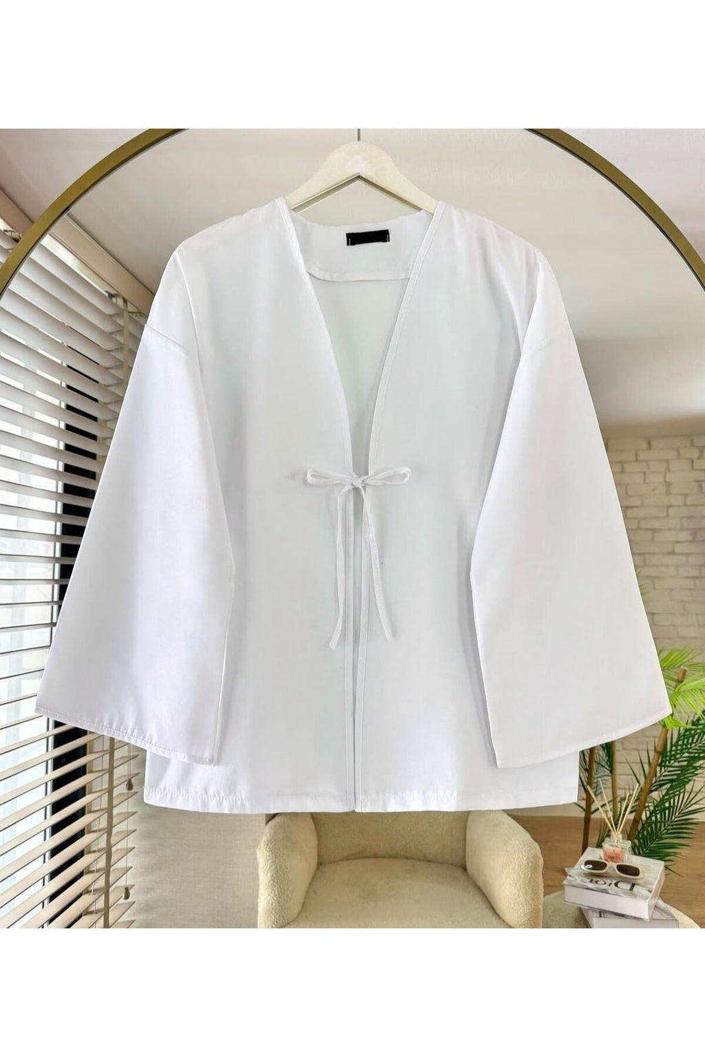 Önü Bağlamalı Kimono Tunik Cift renk Oversize Yeni Sezon Rahat Kalıp Önü Baglamalı