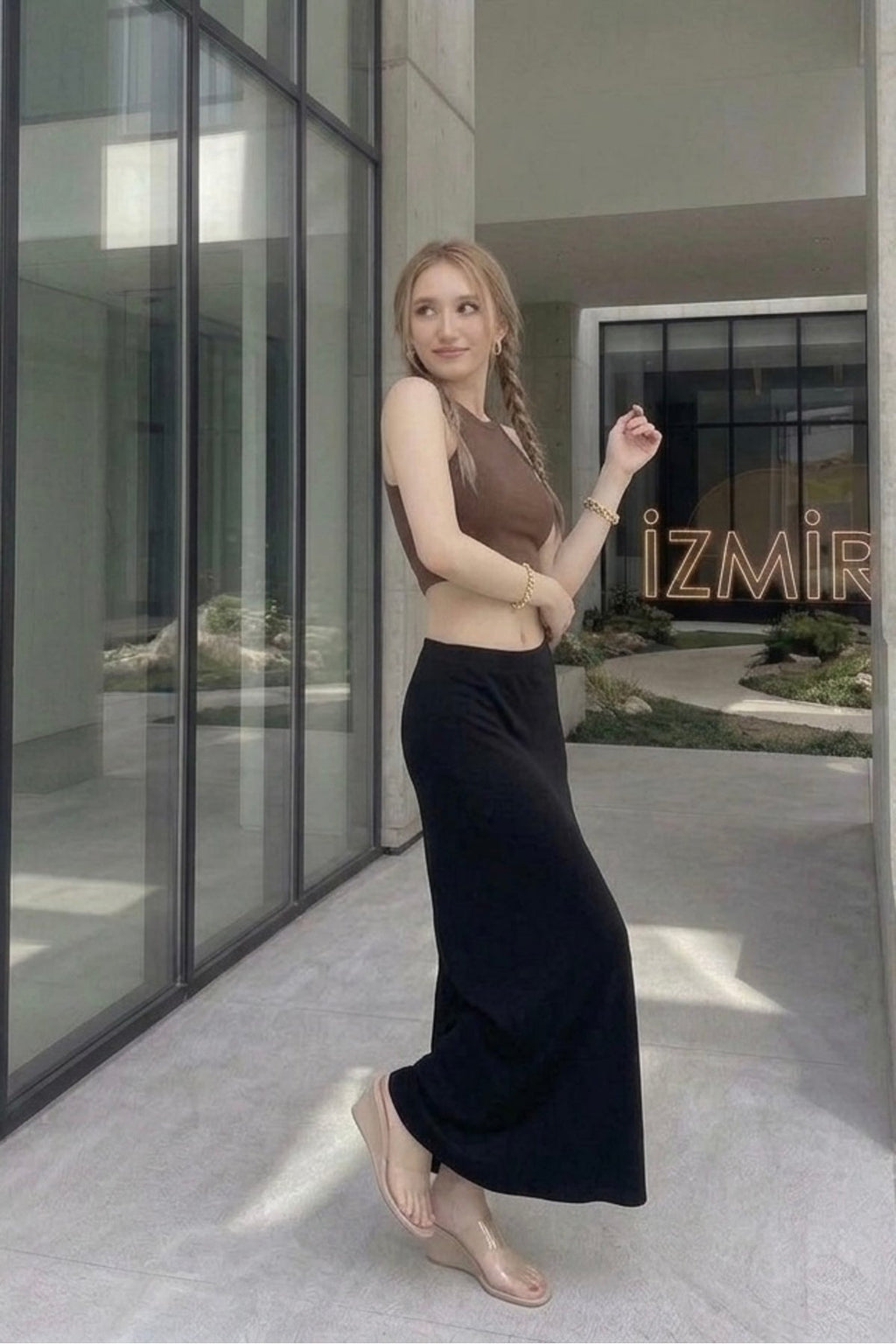 Renkli Cizgi Desenli Uzun Bürümcük Kloş Etek