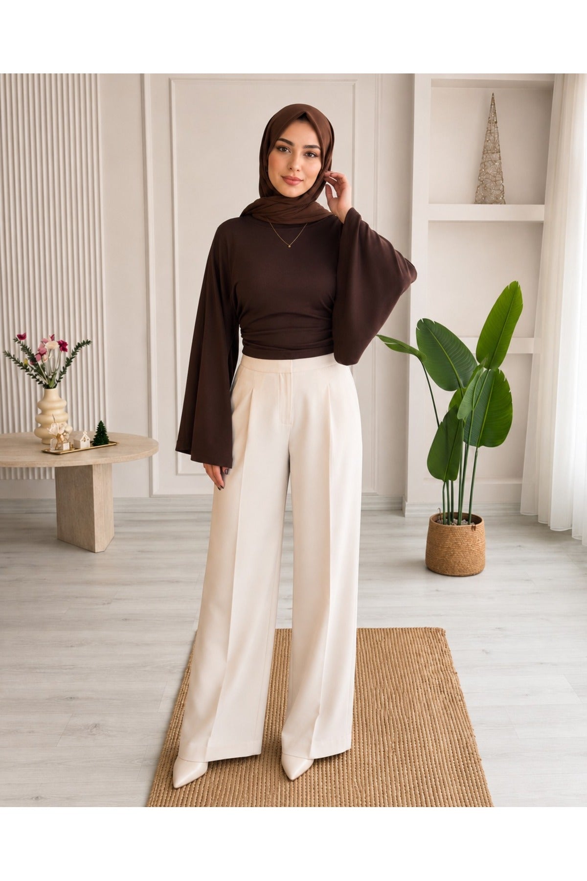 Kadın Geniş Kol Crop Bluz