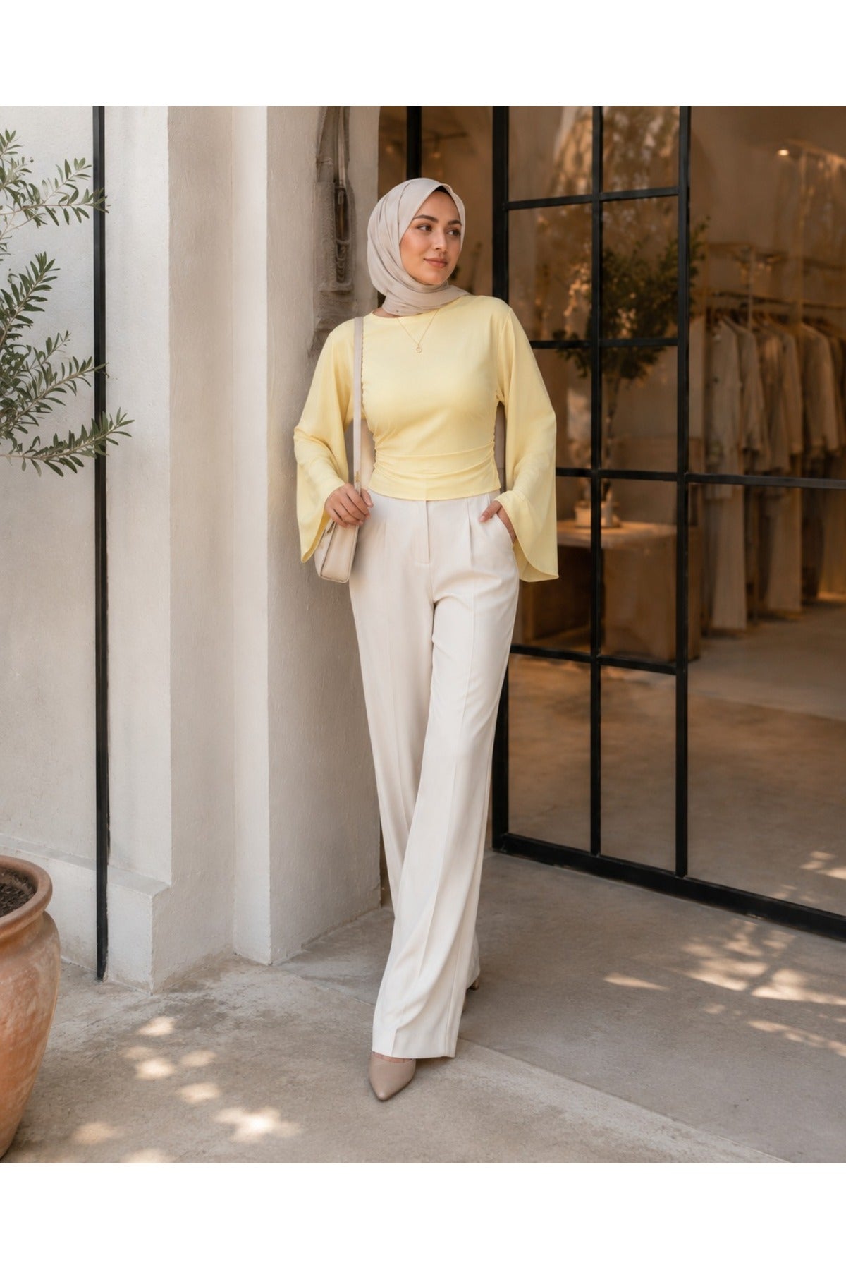 Kadın Geniş Kol Crop Bluz