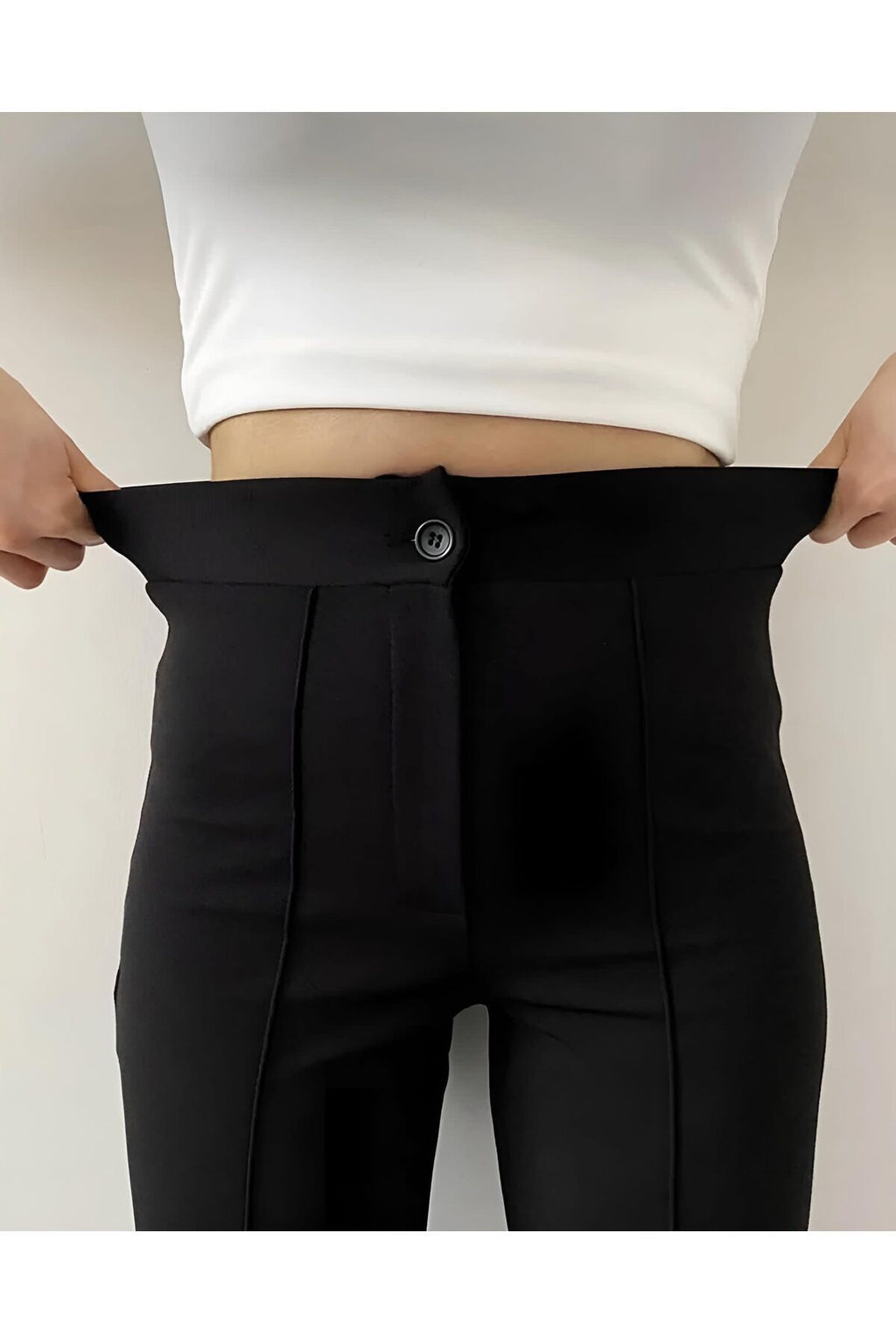 Krep Kumaş Likralı Ön Çimalı İspanyol Paça Palazzo Kadın Pantalon