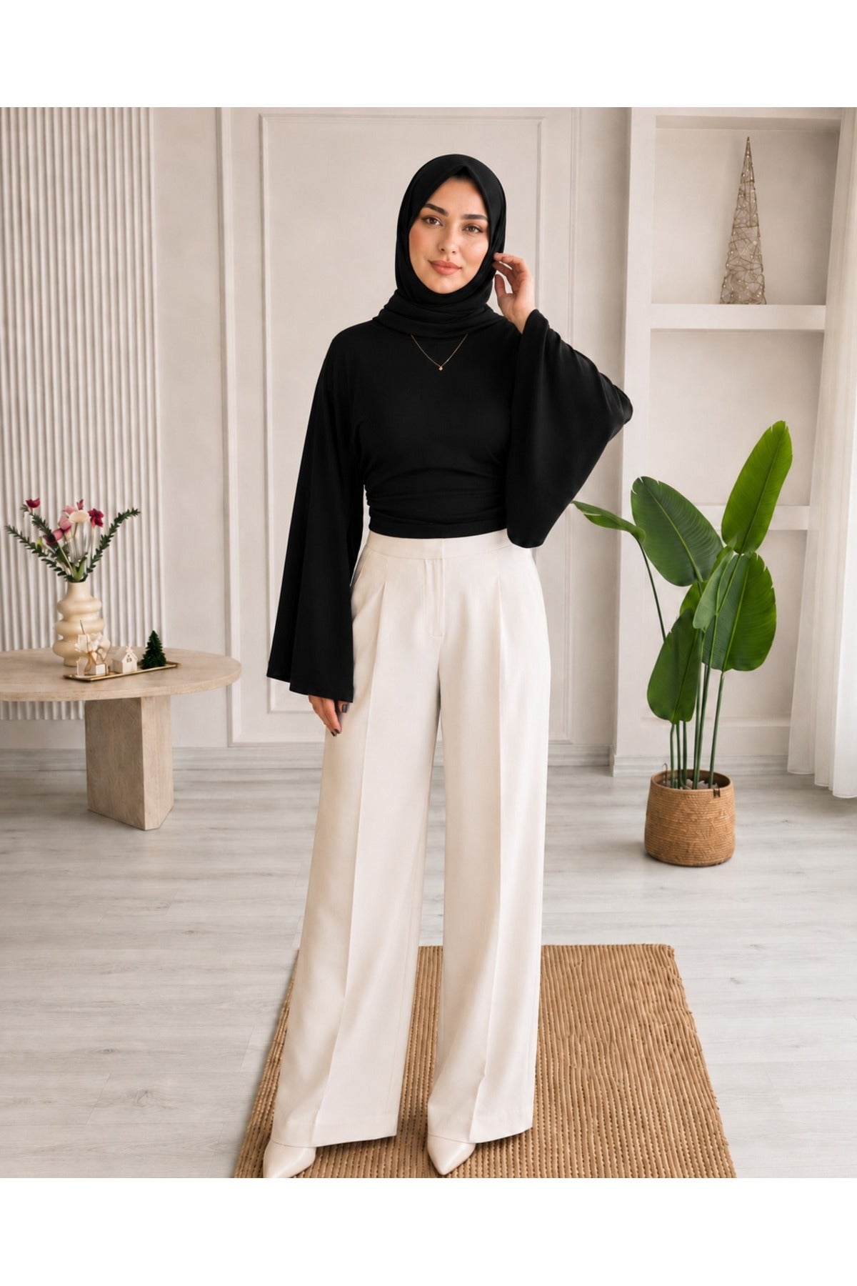 Kadın Geniş Kol Crop Bluz