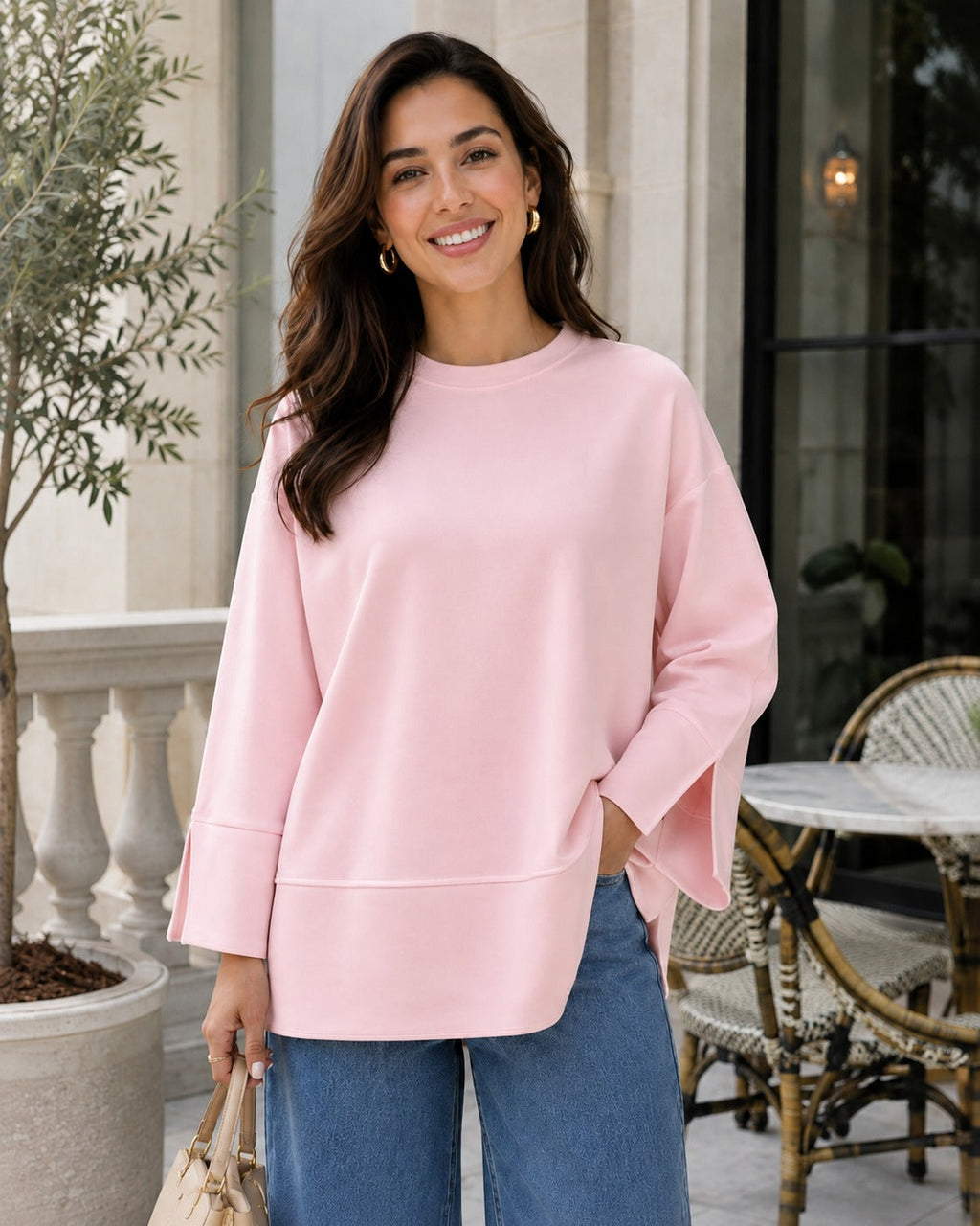 Kadın Oversize Yırtmaçlı Uzun Kollu Salaş Bluz
