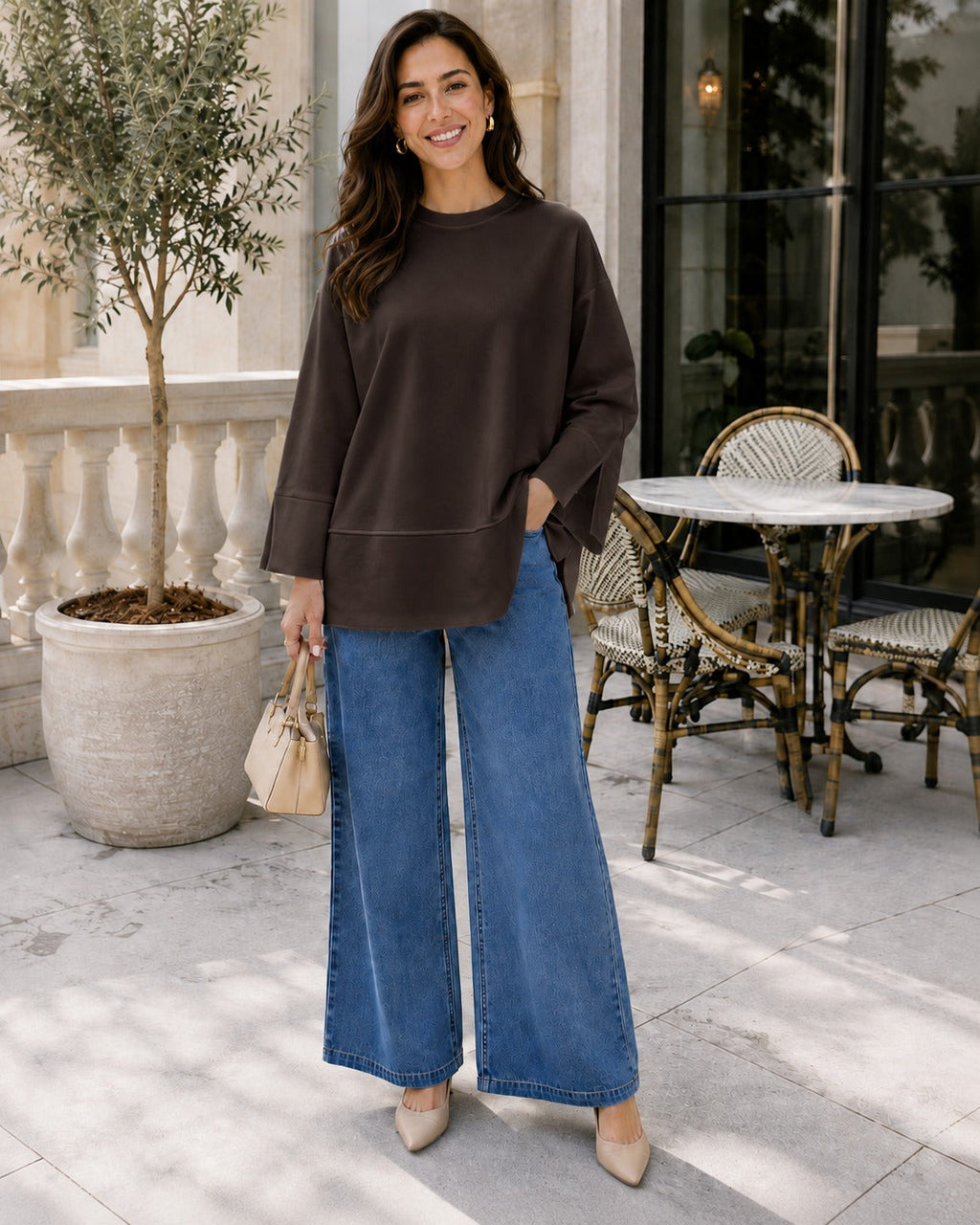 Kadın Oversize Yırtmaçlı Uzun Kollu Salaş Bluz