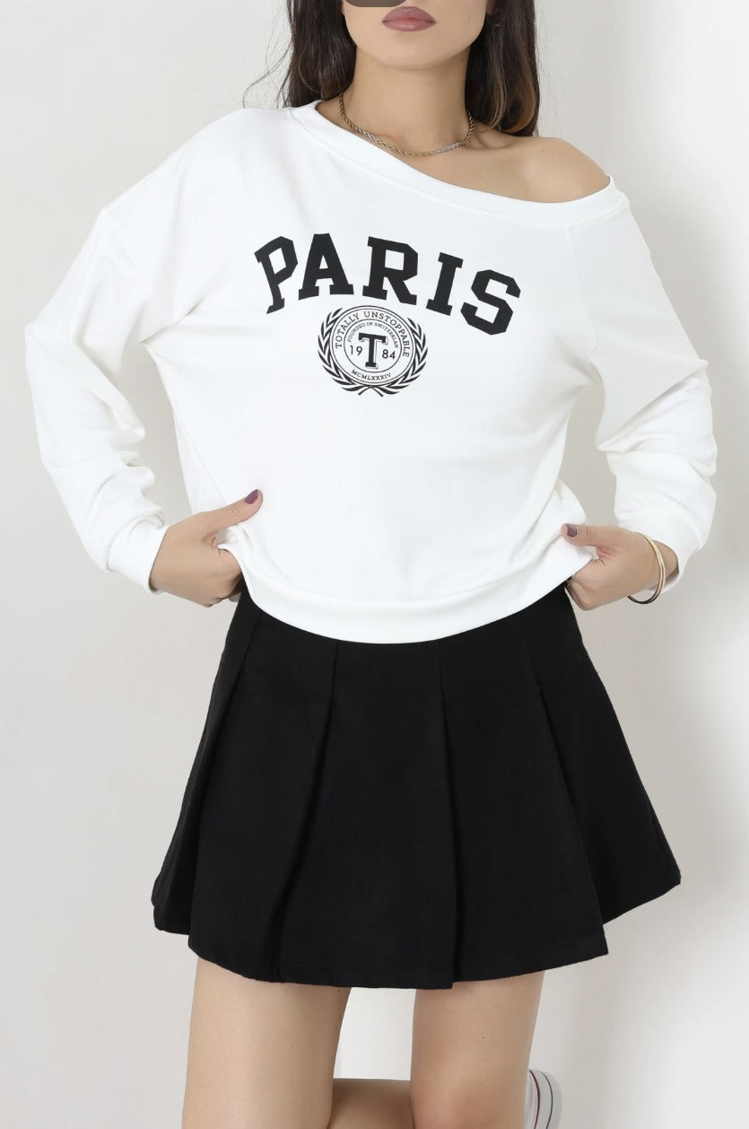 Kadın Modal Baskılı Kayık Yaka Sweatshirt